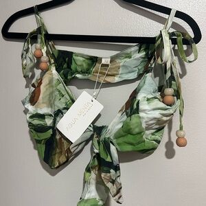 Agua Menta Beach & Swimwear | Green Floral Tie-Front Crop Top
